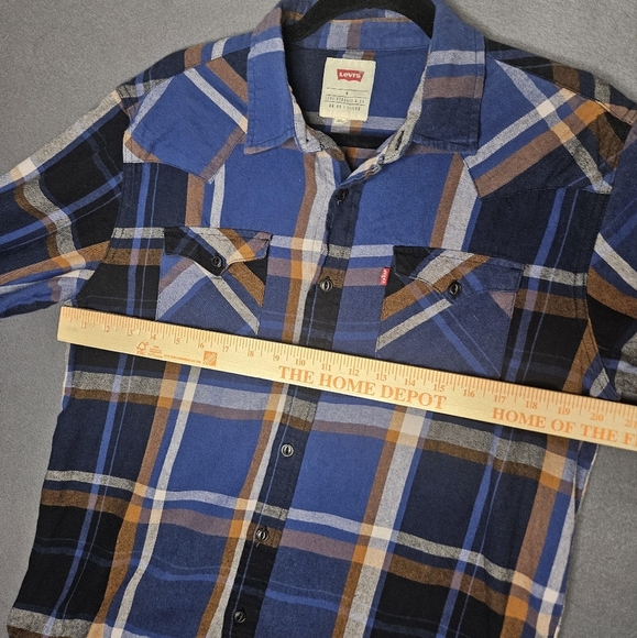 Levi's Mens Flannel Button Down Button Up Long Sleeve Blue Plaid Western Medium - Picture 10 of 13